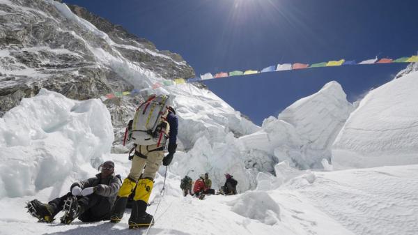 Mandatory Credit: Photo by Christian Kober/Robert Hardi/REX Shutterstock (2739778a) Climbers in the Khumbu icefall, Mount Everest, Solu Khumbu Everest Region, Sagarmatha National Park, UNESCO World Heritage Site, Nepal, Himalayas VARIOUS